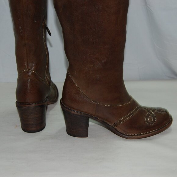 37/US7❤️ FIORENTINI+BAKER Brown Leather Over Knee High Heels Tall Biker BOOTS - Picture 9 of 14